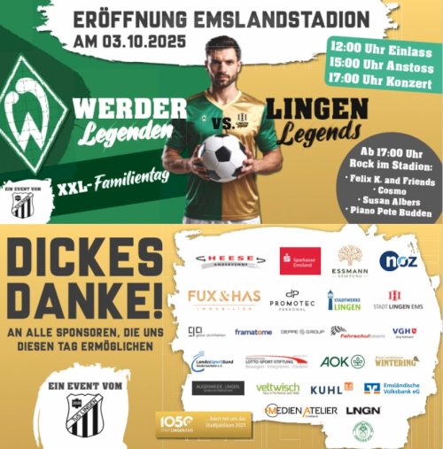 Werder Bremen Legenden am 03.10.2025 zu Gast im Emslandstadion!